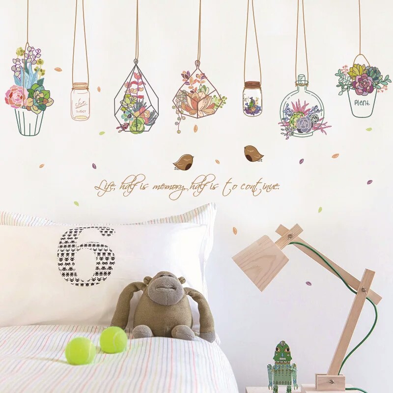 RELIZA WALL STICKER POT TANAMAN GANTUNG KEBUN HANGING KITCHEN STIKER DINDING SK7057