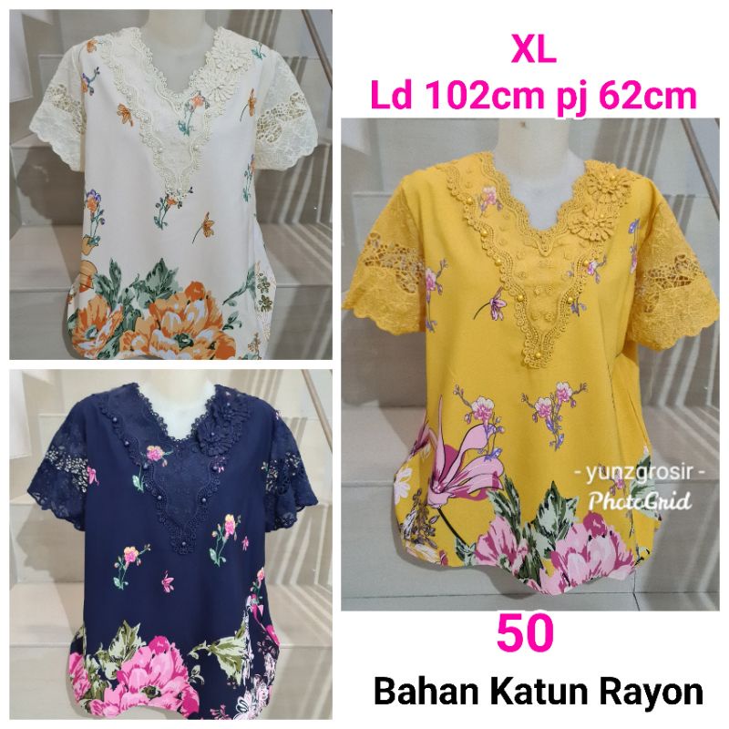 Blouse Brukat Bunga Renda Combi Brukat Impor XL-2XL-4