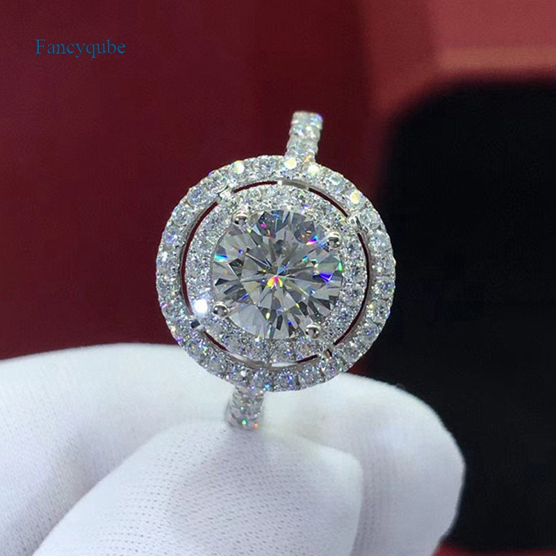 Fancyqube Cincin Cubic Zirconia Bentuk Bulat Gaya Modern Untuk Wanita
