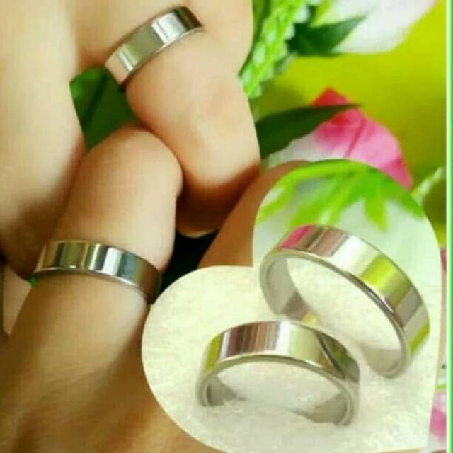 Cincin couple Titanium Stainless steel sisi rata anti karat selamanya Hitam Fashion pria wanita