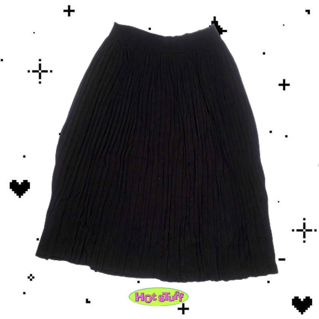 zara pleated black midi skirt