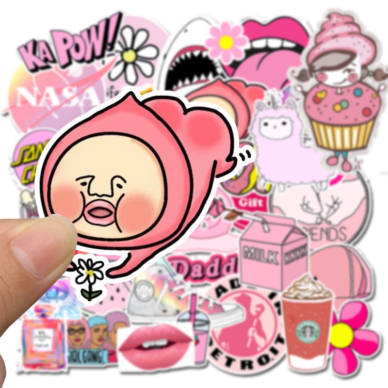 50pcs Kawaii Pink Wanita Perempuan PVC Stiker Perekat Diri Untuk Koper Skateboard Laptop Kulkas