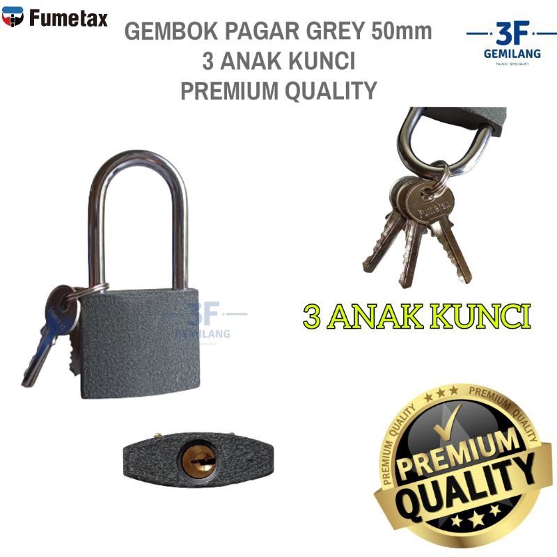 FUMETAX - Iron Padlock / Gembok Pagar Rumah Warna Grey PREMIUM QUALITY