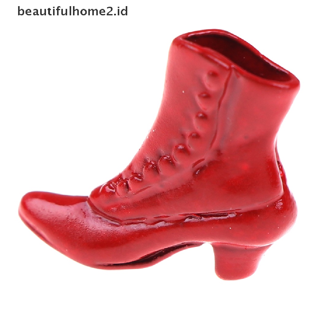 (Beautifulhome2.Id) 1 Pasang Miniatur Sepatu Boots Warna Merah Skala 1: 12 Untuk Dekorasi Rumah Boneka