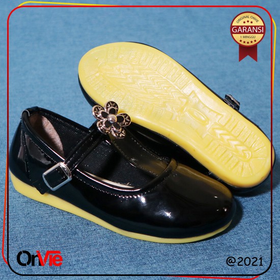 Sepatu Balet Anak Perempuan Glossy Pita Permata Bunga | Sepatu Formal Onvie