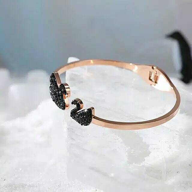 GG Gelang Bangle Dua Angsa Hitam Titanium Premium Lapis Emas 18K Rose Gold# GL-101B