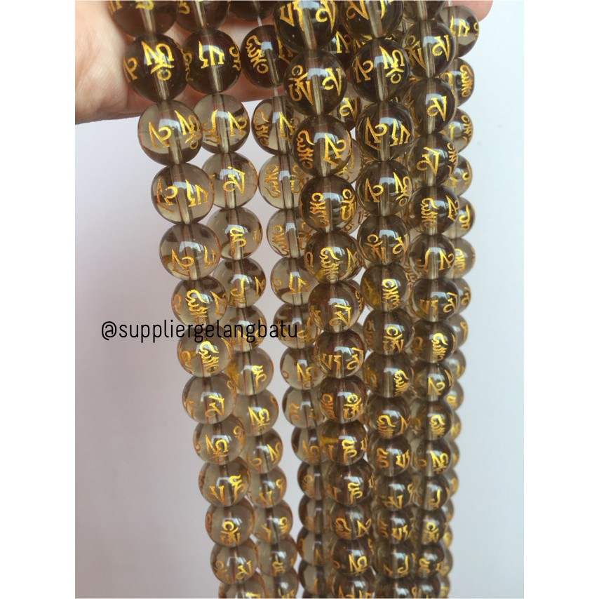 tibet smoky quartz 12mm kuarsa tibetian serat emas om mani padme hum aksesoris craft beads supplier