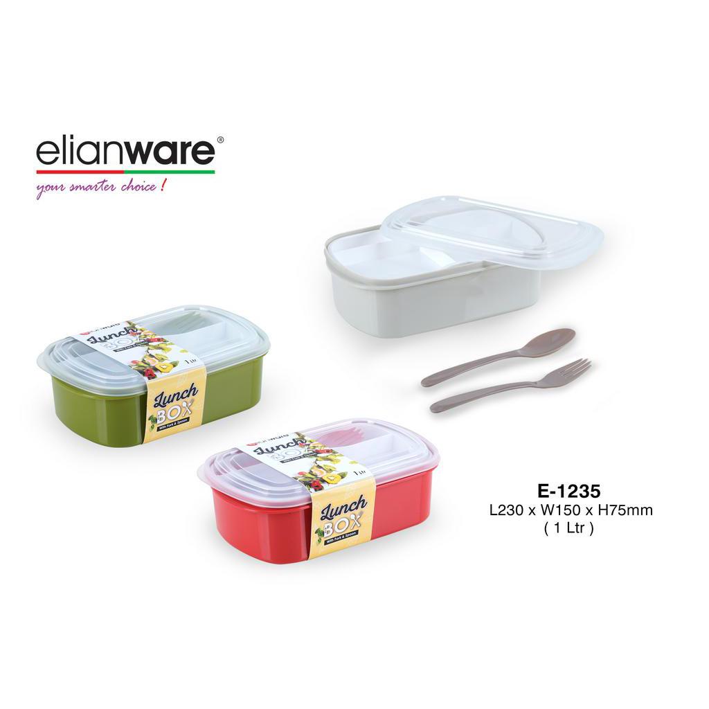 Lunch Box Bento with Fork & Spoon (1.0L) Elianware Healthy Food Microwavable BPA Free E-1235