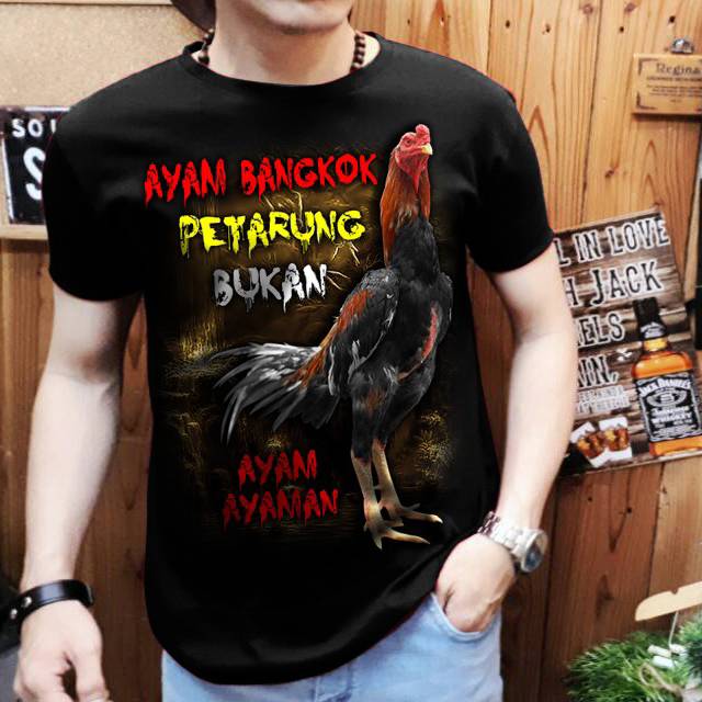 L1A kaos pria T shirt motif sablon Ayam petarung