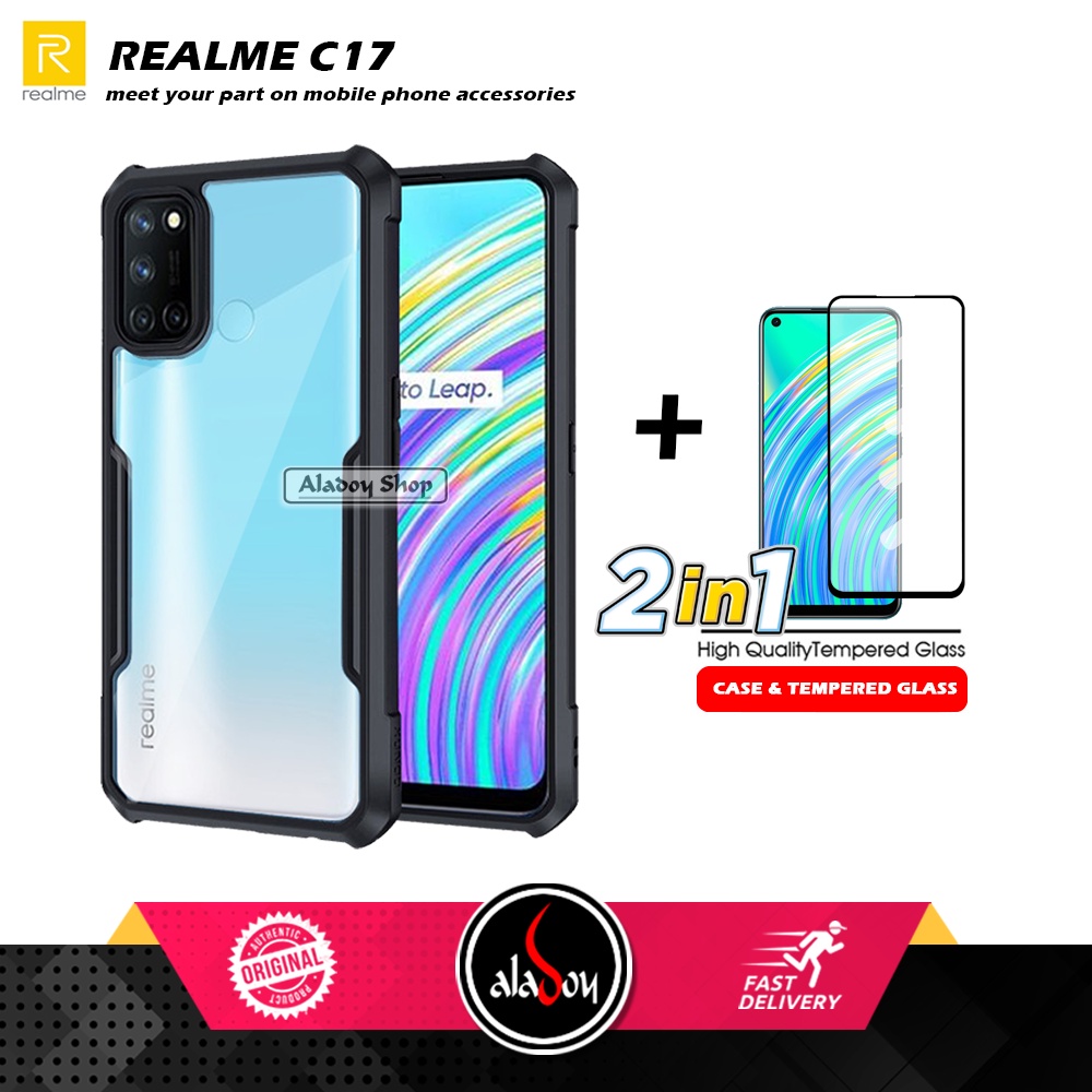 PAKET 2 IN 1 Case Realme C17 Armor Fusion Transparent Prmium Casing Free Tempered Glass