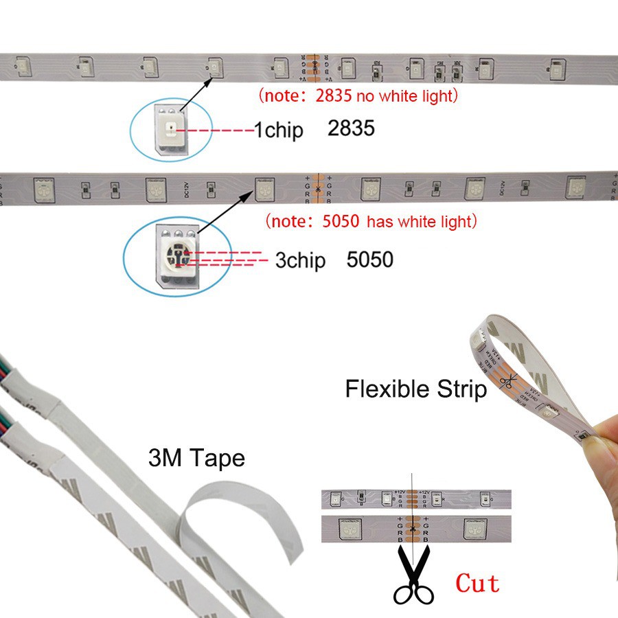 54D Led Strip RGB 2835 / 5050 IP65 12V Remote 10M 2 Cabang @5M