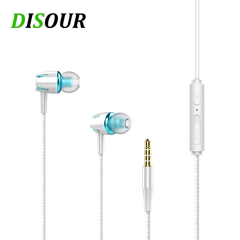 Earphone In-ear Dengan Mikrofon Earphone Kabel Headphone Desain Garis Neon