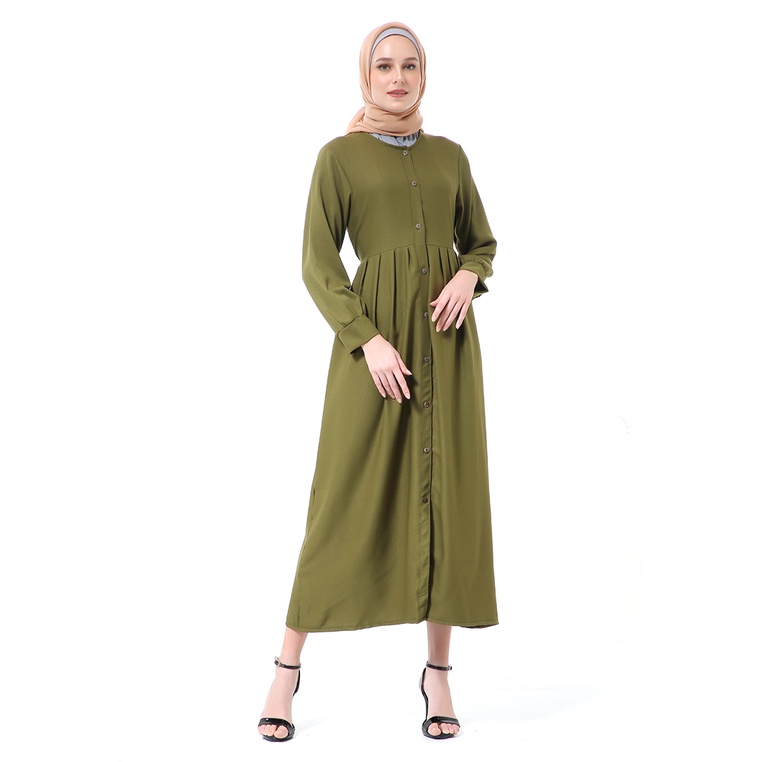 Kiyah Dress Button Muslimah Atasan Wanita Long Sleeve Premium Quality - Army