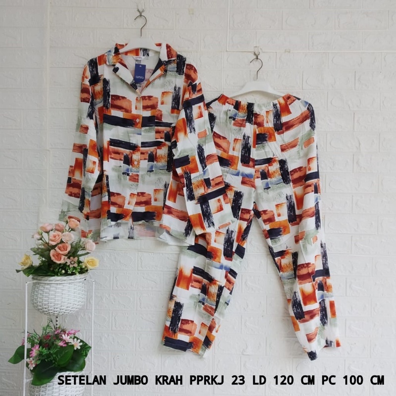*Setelan Rayon AMRO Lengan Panjang Krah Celana Panjang Jumbo (PPRKJ)