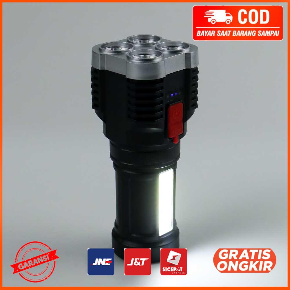 Senter LED Flashlight USB Rechargeable 4 XPE  COB ZH01