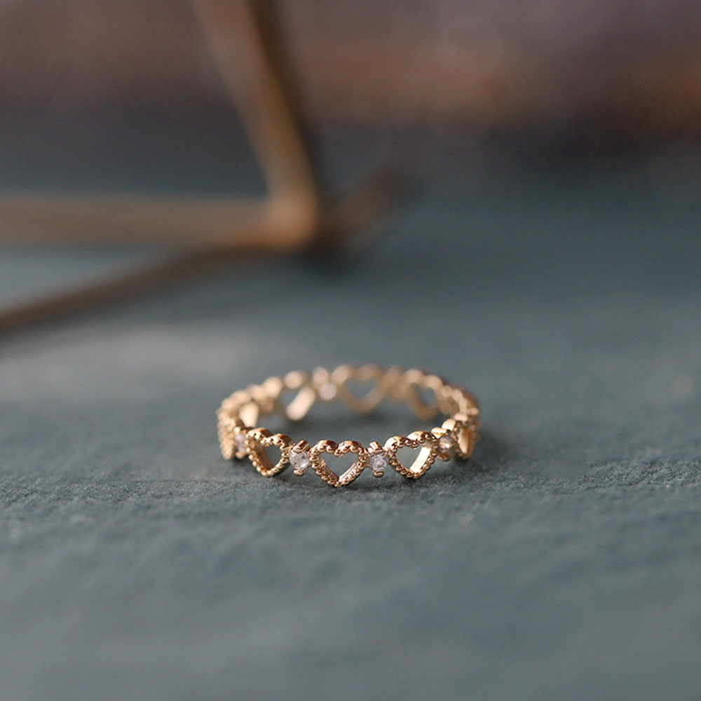 【COD Tangding】Japan and South Korea Hollow Heart Finger Ring Female Ins Style Fashion Simple Rings for Girls