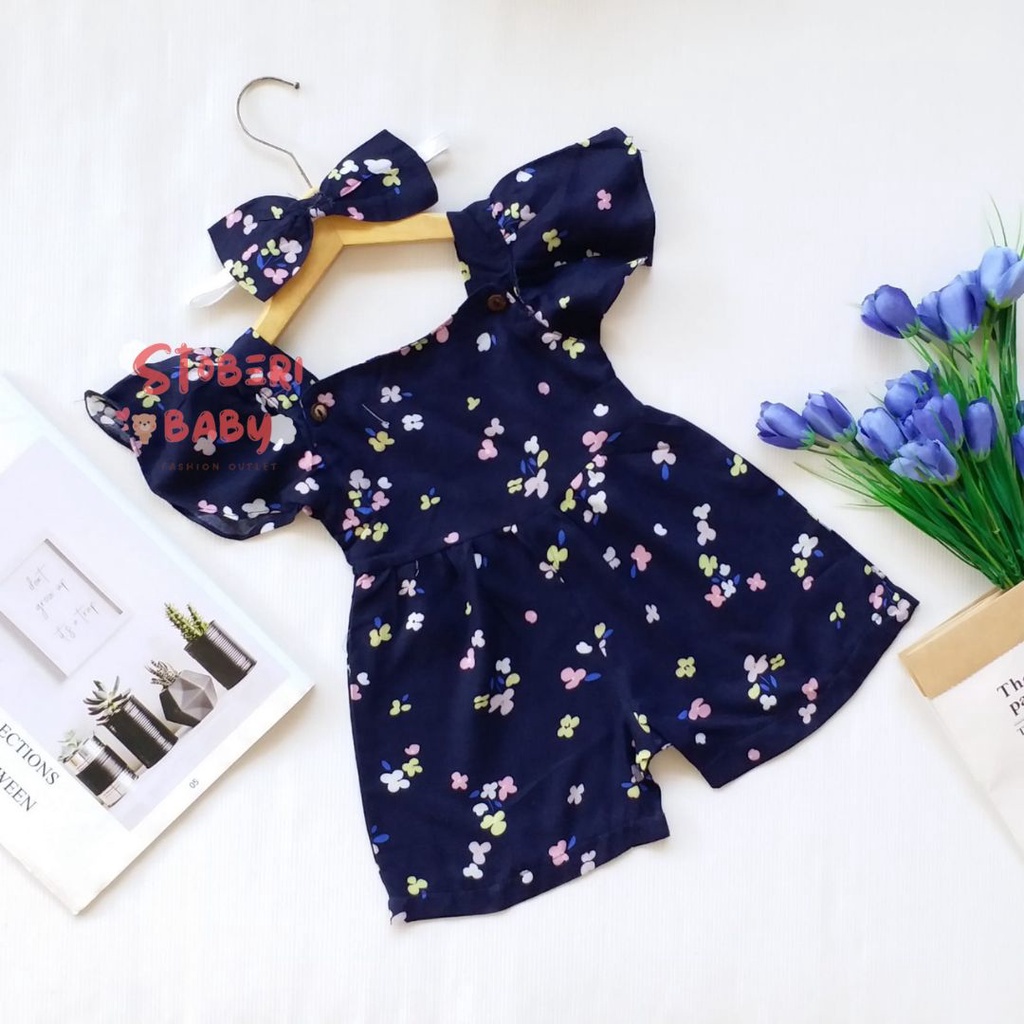 PUNCAK 3.3 stoberi baby -  BBB JUMPSUIT LAURA setelan anak perempuan jumper bayi motif bunga lucu free headband PART 2