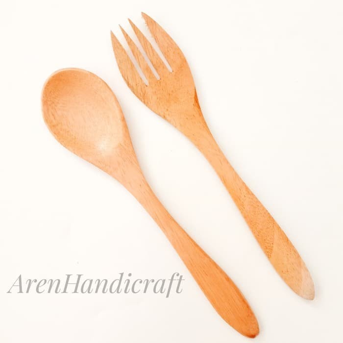 Sendok Garpu Bahan Kayu Mahoni 18cm Spoon Set Alat Makan Aman