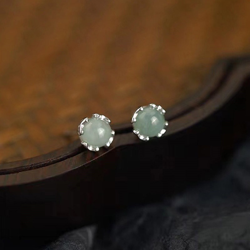 Anting Stud Giok Hetian Natural Bentuk Persegi Untuk Wanita