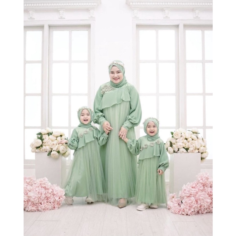 Gamis Anak Perempuan Brukat Trend Terbaru 2022 Sage Green Lilac Hijau Sage Syari St Kayla Kid Gaun A