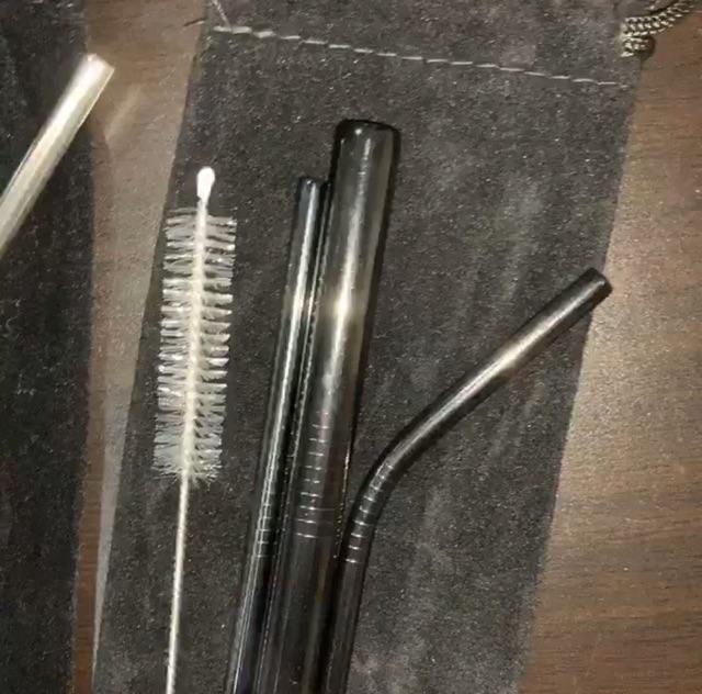 [deble] 5pcs/set Reusable Stainless Steel Straight Bent Drinking Straws Clean Brush