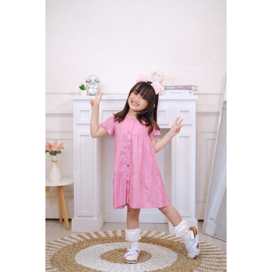 Dress Rayon Kancing Size 1-5 Tahun Dress Anak Raron Aplikasi Kancing