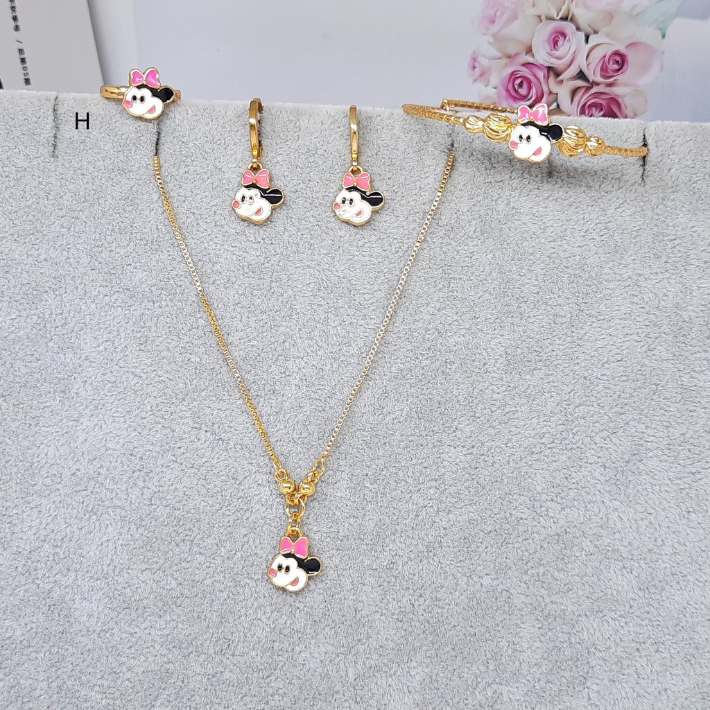 Set Xuping Anak Kalung Koye Gelang Anting Cincin Karakter Kartun Miki Polkadot - BS028