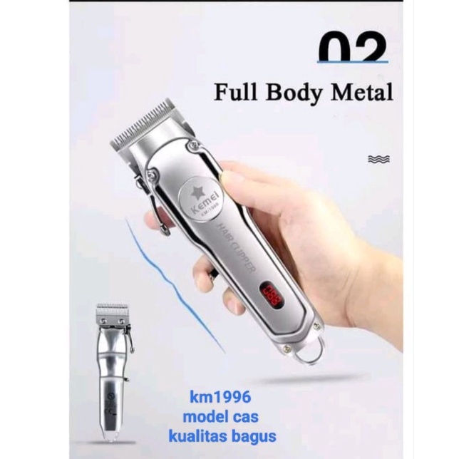 Alat Mesin Cukur Pangkas Rambut Kemei Km 1996 Hair Clipper Recharger Potong Rambut Pria Dewasa Silver