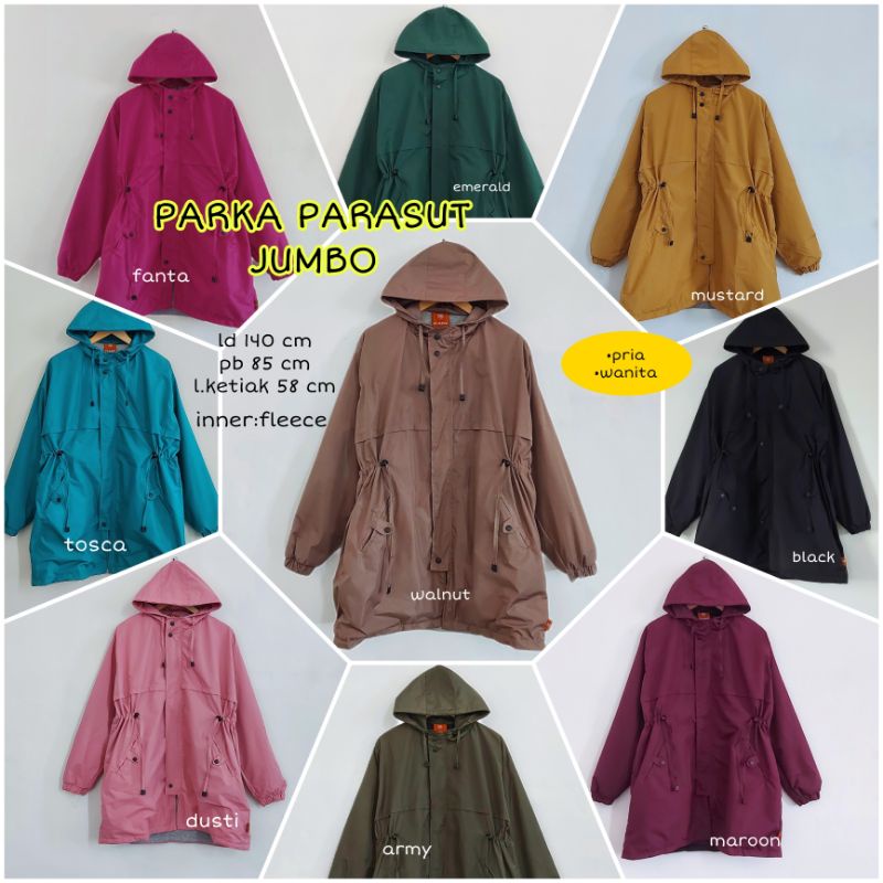 Jaket parka parasut model korea JUMBO/ld 140 cm/puring fleece/BIG SIZE/pria/wanita