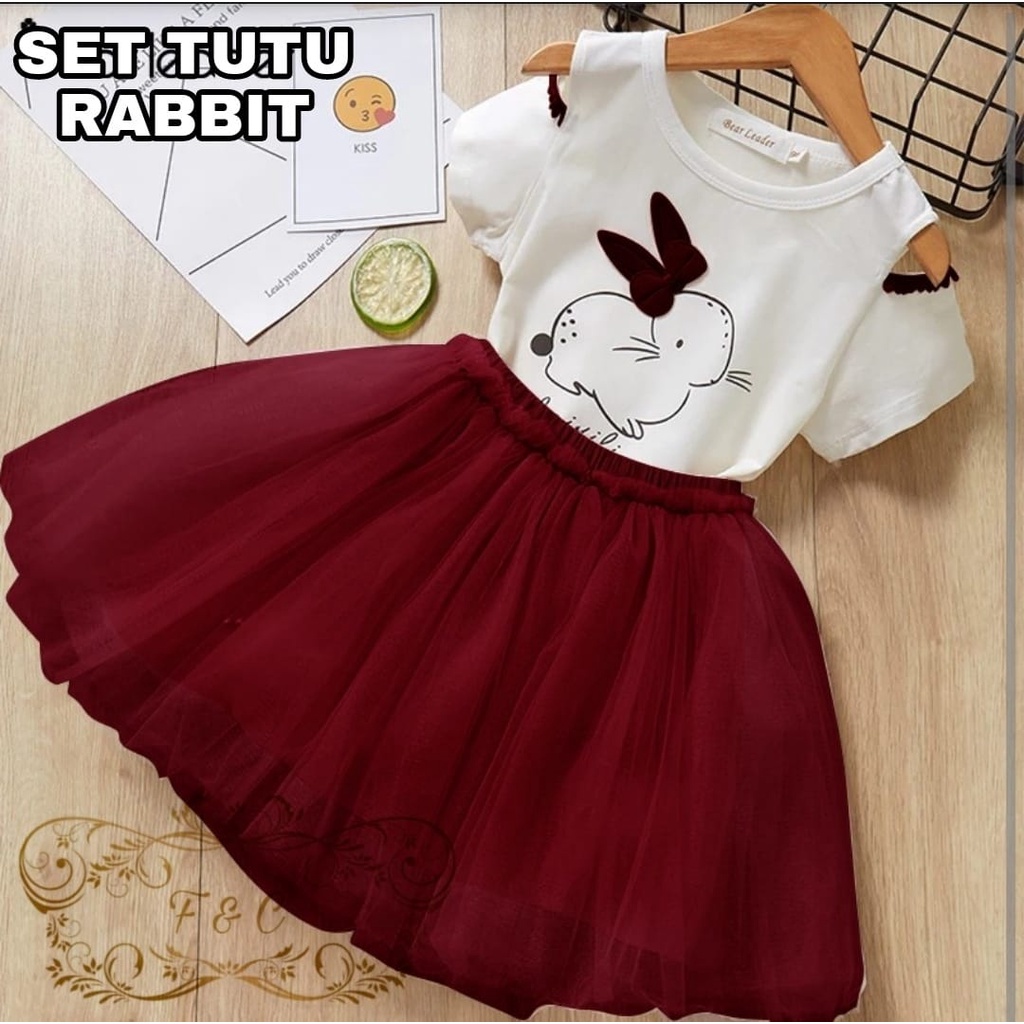 PCS SET TUTU RABBIT KID 3 UKURAN S M L FASHION PAKAIAN ANAK PEREMPUAN SETELAN ATASAN DAN ROK FE