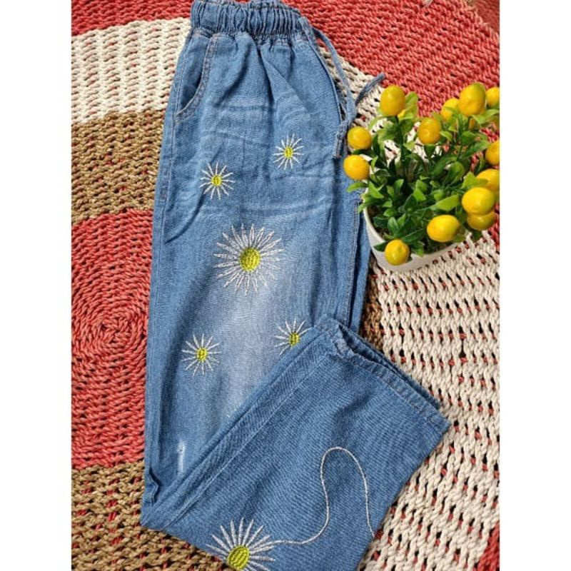 BAGGY PANTS MOTIF BUNGA CELANA JEANS MOTIF BUNGA MUAT BB 45-60 KG