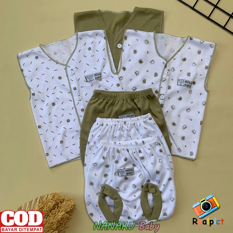 Isi 6 PCS Baju Celana Bayi / 3 Setel Baju Lengan Kutung Celana POP Bayi Usia 0-3 Bulan Seri Army -  AnaBAby