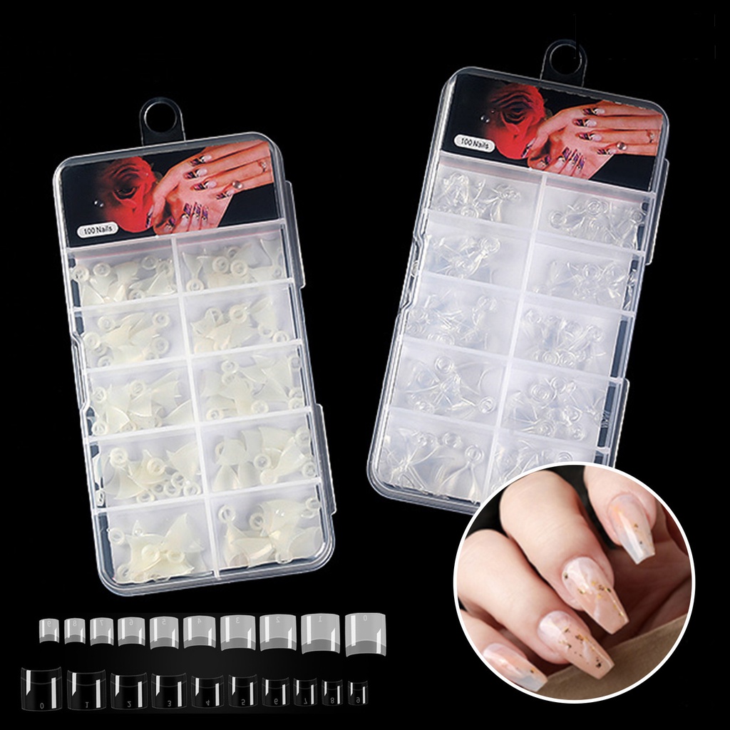 Providence 100pcs / Set Kuku Palsu Extension Model Pendek Transparan Untuk Nail Art DIY