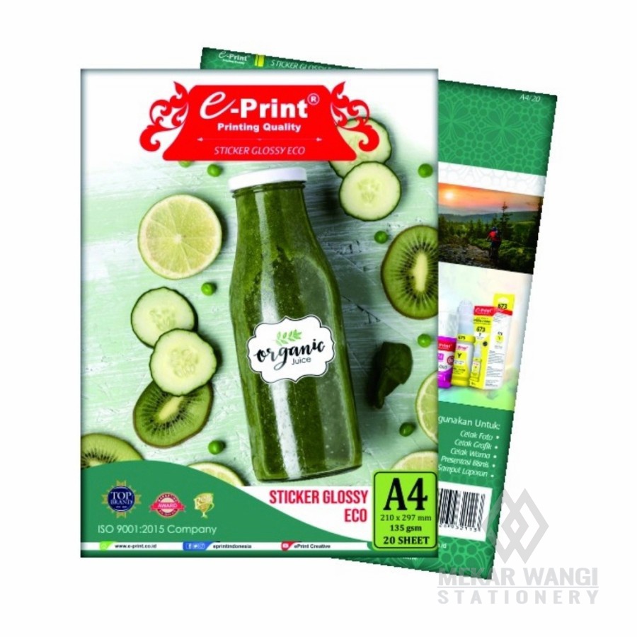 

E-print STIKER glossy ECO 135 GSM A4 isi 20 lembar/kertas stiker mengkilap