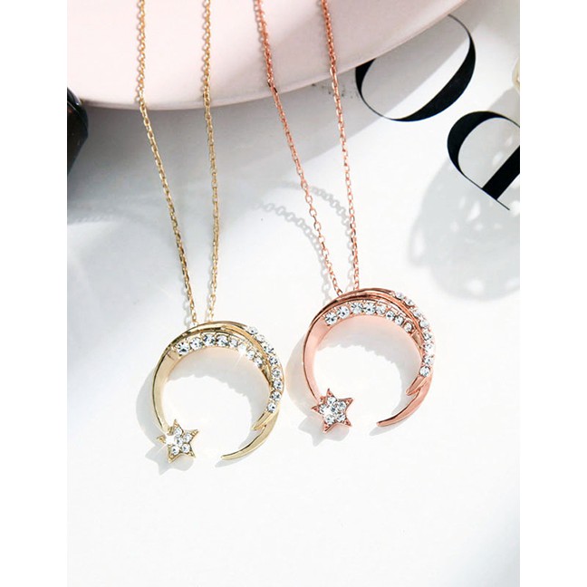 LRC Kalung Fashion Gold-2 Star And Moon Alloy Geometric Necklace K09863