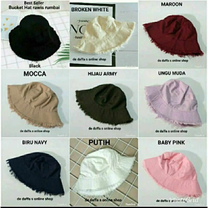 Topi rumbai wanita topi bucket rumbai rawis  bucket ripped bucket kpop korea