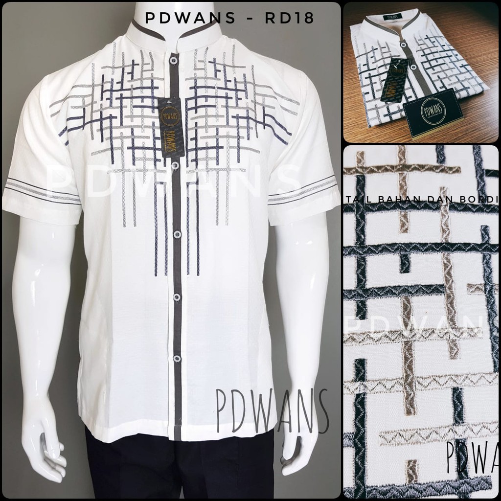 BAJU KOKO Muslim Lengan Pendek Putih Motif Bordir PDWANS - RD18