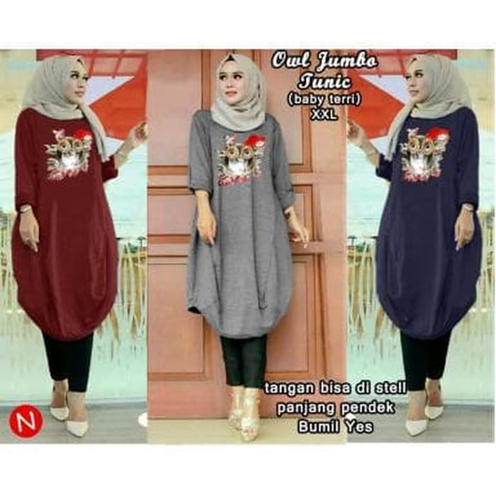 54711 OWL JUMBO TUNIK BAJU ATASAN MUSLIM WANITA DEWASA MODIS KEKINIAN