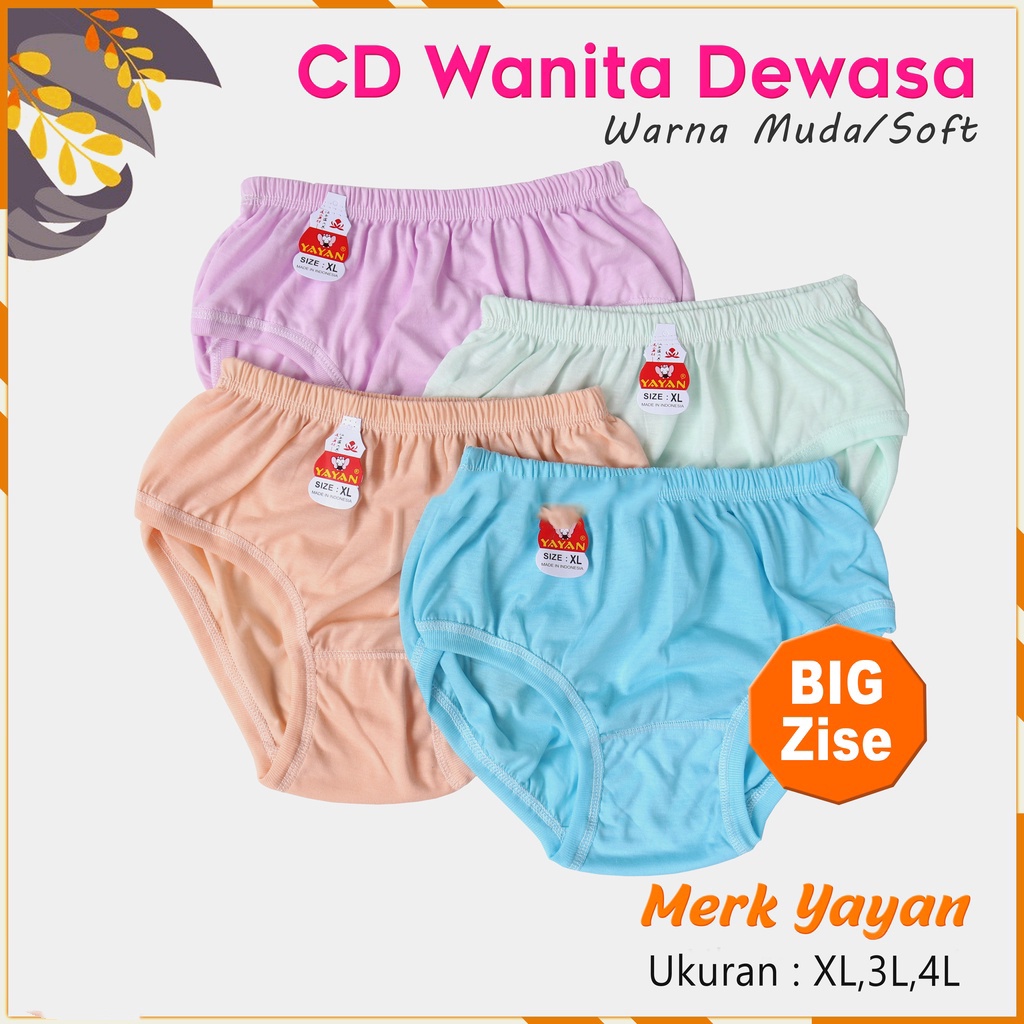 3 Pcs Celana Dalam Wanita Yayan - CD Wanita - Size Besar - Random Warna