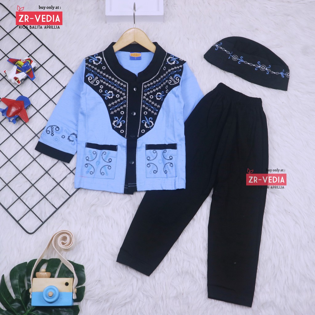 Baju Koko Kurta uk 1-8 tahun / Setelan Muslim Anak Laki Laki PREMIUM BORDIR Bayi Balita Polos Turki