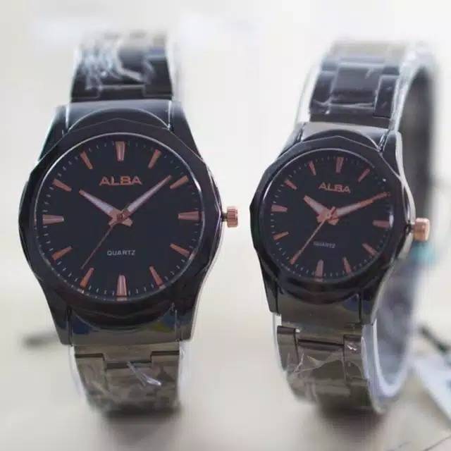 JAM TANGAN COUPLE ALBA HITAM SUDAH SEPASANG