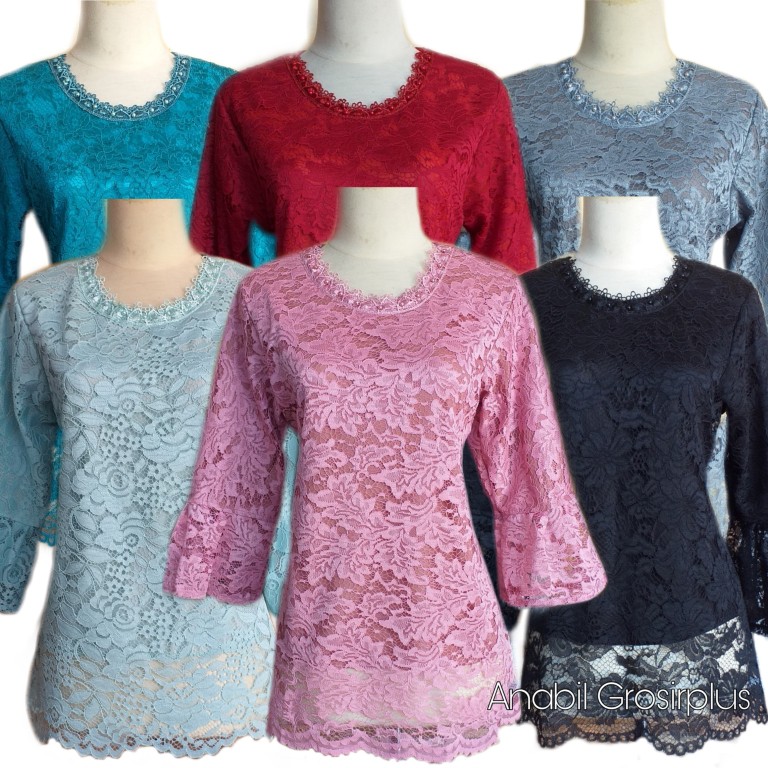 Atasan brukat by Aushia || Atasan Brokat modern || Blus Brokat simple-Hitam