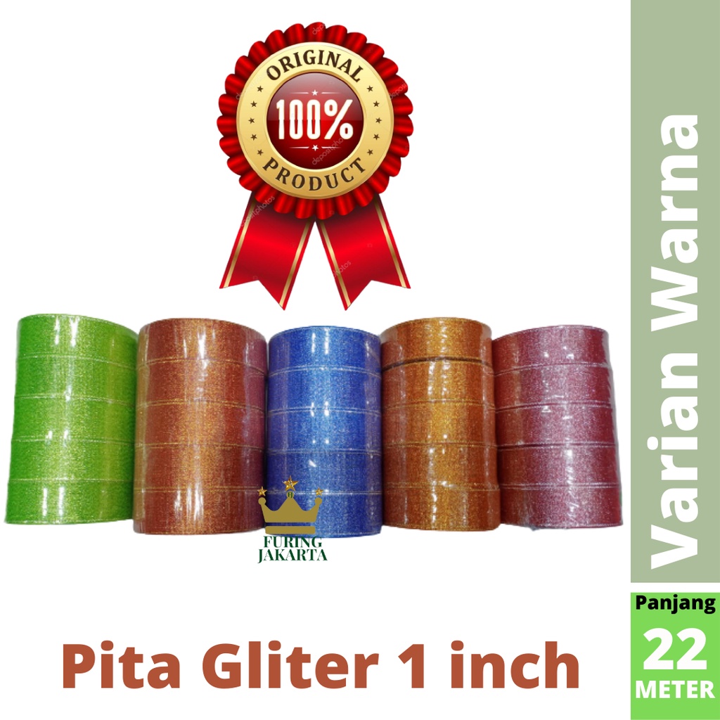 

Pita gliter Varian Warna 1 inch 2.5 cm pita Kado Pita baju Pita Bucket Bunga