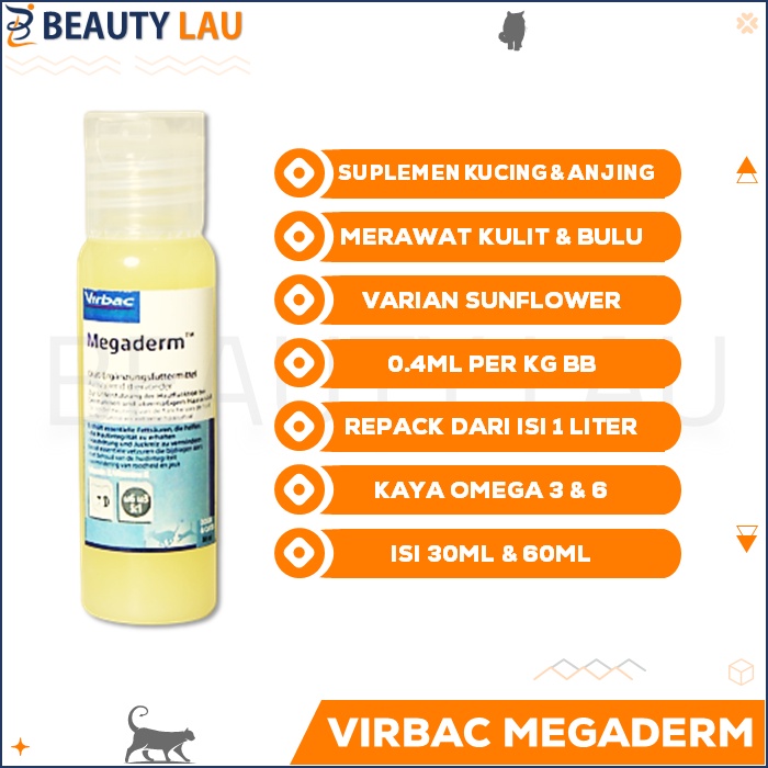 VIRBAC MEGADERM SUNFLOWER REPACK 30ML 60ML VITAMIN BULU KULIT KUCING ANJING