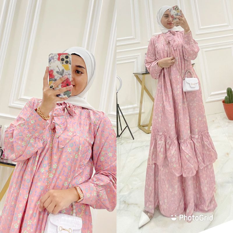 GAMIS RAYON PITA REMPEL MOTIF BUNGA CANTIK DRESS WANITA TERBARU KEKINIAN