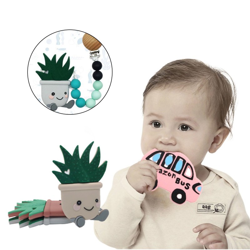 Mary Cartoon Cactus Silicone Teether BPA Free Food Grade Baby Soother Molar Beads Toy