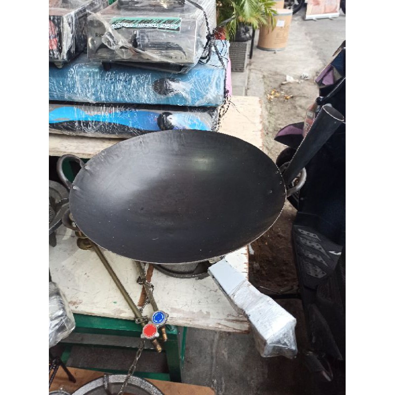 wajan kwali plat baja hitam gagang ukuran 48cm