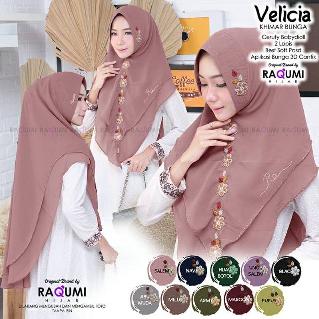 VELICIA RAQUMI HIJAB | ORIGINAL RAQUMI HIJAB | Khimar Soft Pad | Khimar Ceruty | Khimar Bunga