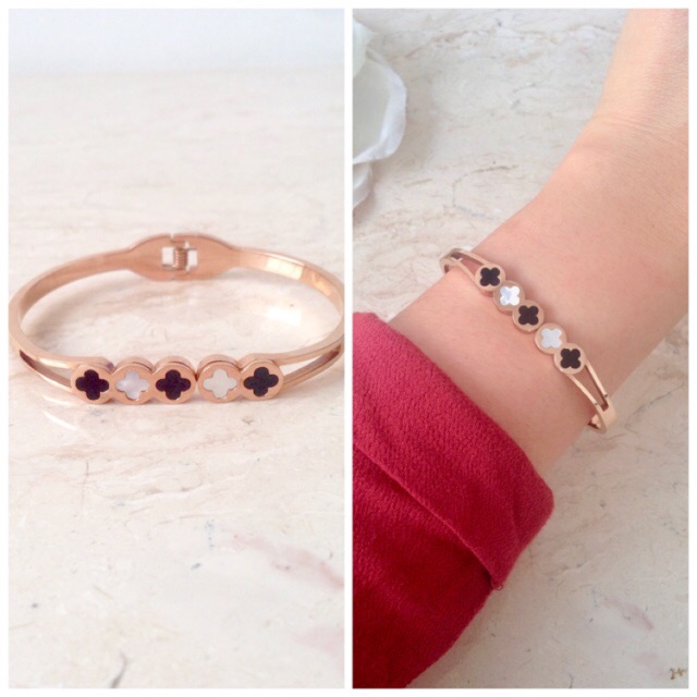 Gelang vancleef keramik hitam putih titanium