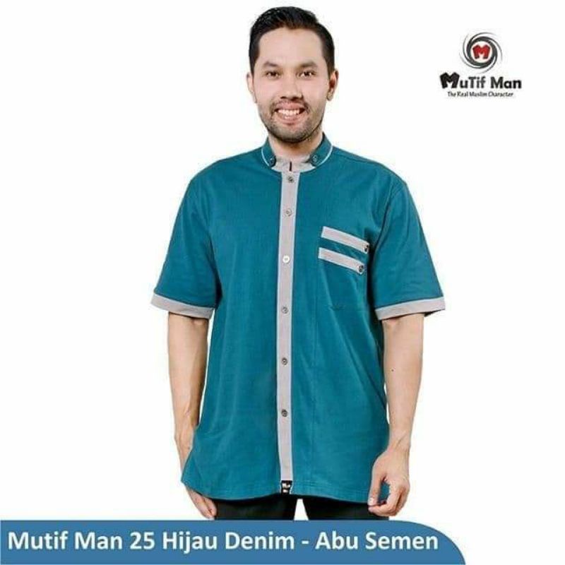 [ PROMO SALE ] BAJU KOKO KAOS MUTIF MAN 25 HIJAU DENIM || PUSAT DISTRIBUTOR
